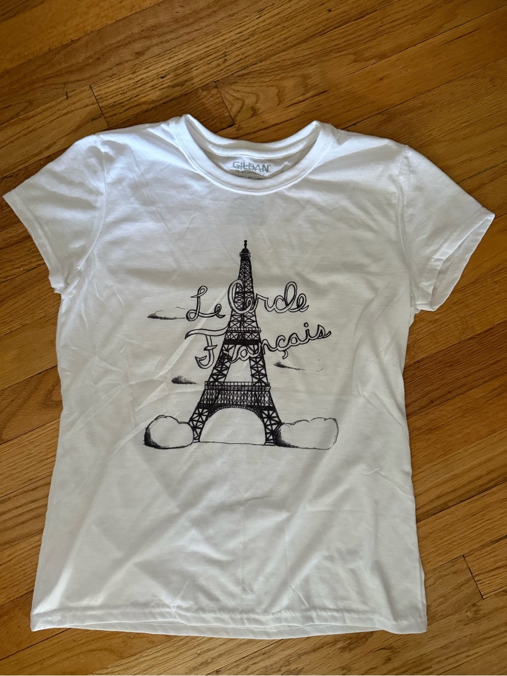 Gildan White Short Sleeve Tee with Black Eiffel Tower Graphic